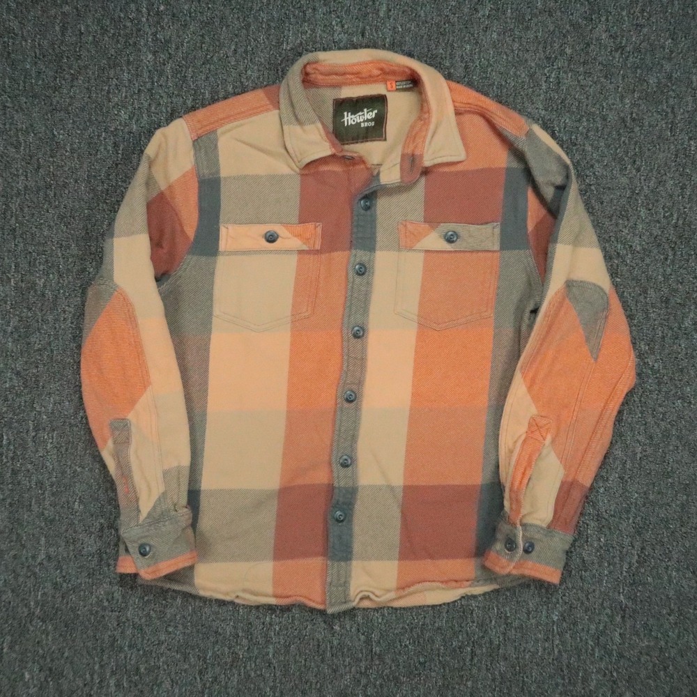 Howler Bros Flannel Mens Small Orange Peach Flannel Long Sleeve Button